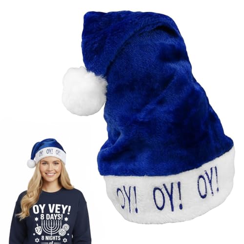 Nicky Bigs Novelties Adult Hanukkah Oy Vey Stocking Hat- Holiday Hanukkah Hats - Blue and White Santa Christmas Hat, One Size