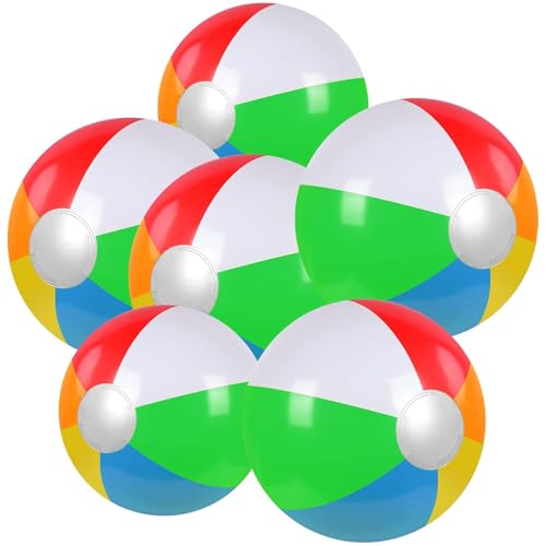 6 Stück Wasserball Klein Aufblasbar, (Durchmesser 23cm) Heller Regenbogen-Farbiger, Auslaufsicherer PVC-Strand Pool Partys, Schwimmspielzeug für Jugendliche