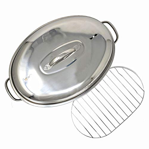 Professional Stainless Steel Oval Roaster With Wire Rack And High Dome For Turkey Ham Chicken Meat Roasts Casseroles & Vegetables | Induction Safe #TOP1