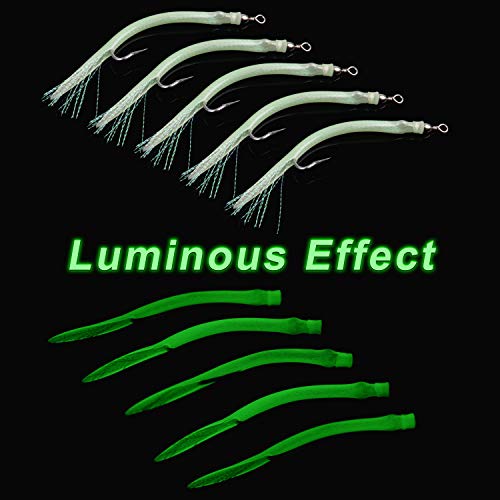 Striped Bass Tube Lures Saltwater Fishing Striped Bass Rigs Tube Teaser Eel Lures With Stainless Steel Hooks Barrel Swivels For Cod Trolling Big Game Fishing （Green 10/0 #TOP4