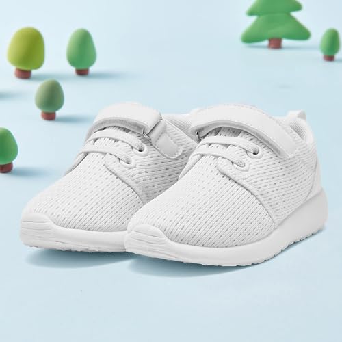 HIITAVE Toddler Girls Boys Cheer Shoes Size 10 White Athletic Runing Walking Sports Strap Sneakers All White 10 M US Toddler - Thumbnail 2