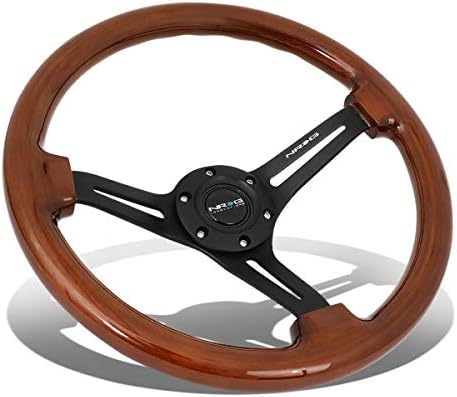NRG ReinReplacement forced RST-018BR-BK 350mm 3" Deep Dish Matte Black Spoke Brown Wood Grip Steering Wheel