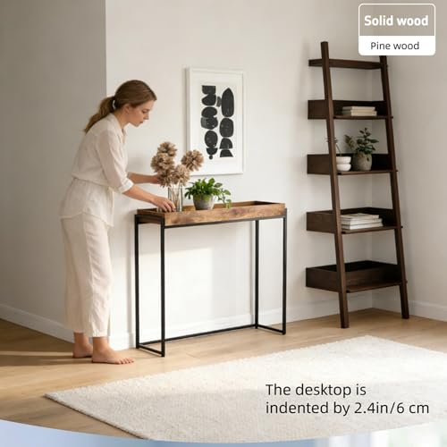 Mesa de entrada estrecha de madera maciza para pasillo y salon vintage 5
