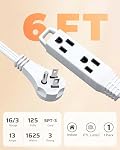 DEWENWILS 6FT Flat Plug Extension Cord, 16/3 SPT-3 Flat Wire & 3 Grounded Outlets, 13A / 125V / 1625W, Extension Cord with 3-Prong Plug for TV, Kitchen, Bedroom, Office, ETL Listed, White