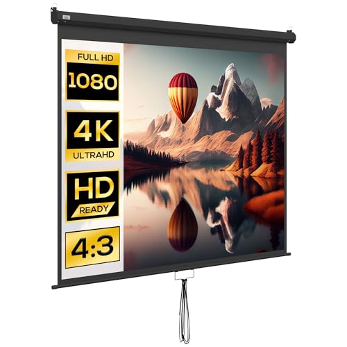 HOMCOM Pantalla de proyección Ajustable de 100 Pulgadas para Montaje en Techo y Pared, Pantalla de proyector de Formato 4:3, 203x152cm, Blanco y Negro