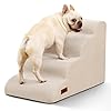 Dog Stairs Ramp for Bed and Couch,4 Step Dog Steps for Small Dogs,Pet Stairs with Non-Slip Bottom for Old Cats,Indoor Pet Steps,Comfort,Durable,17.4″ H,Beige