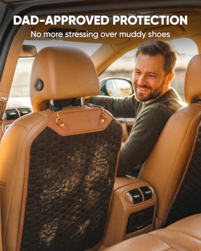 Image of Owleys Kick Mat Back Seat Protector - Car Back Seat Cover for Kids Feet - Waterproof & Sturdy Protector for Upholstery from Dirt, Mud, Scratches and Stain (Hexy)