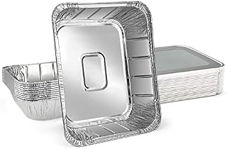 Delahunt Catering Supplies Large Disposable Aluminium Foil Trays Containers and Lids for Baking, BBQ, Roasting, Broiling, Cooking and Food Storage 32cm x 26cm x 6.5cm (Pack of 10 Trays 10 Lids)