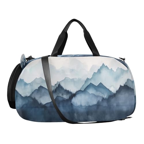 YETTASBIN Sport Travel Duffel Bag for Girls Boys, Watercolor Mountain Large Waterproof Weekender Overnight Bag, Detachable Shoulder Strap Gym Bag with Shoe Compartment & Wet Pocket2