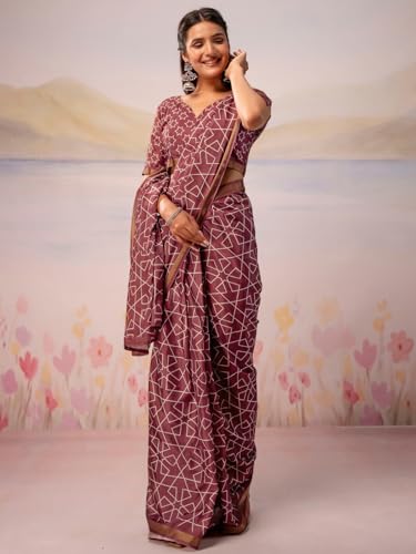 Image of Satrani Women's Silk Printed Ready To Wear Saree with Unstitched Blouse Piece
