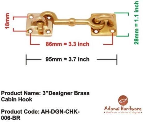Adonai Hardware 3" Designer Brass Window Cabin Hook (Antique Copper) (Supplied as 2 Pieces per Pack)