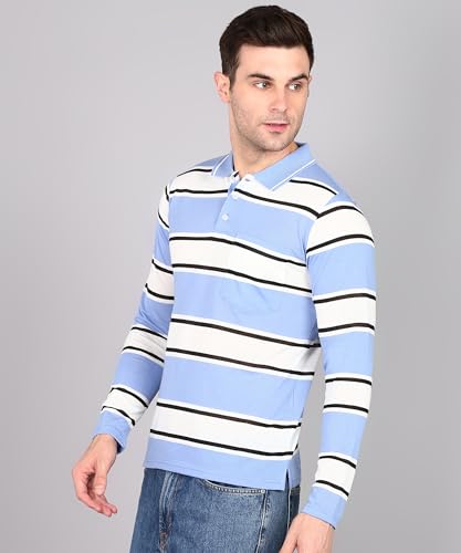 Image of INKKR Polo Neck Full Sleeve Striped Men's Tshirt
