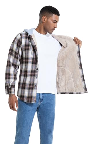Image of Men's Cotton Plaid Shirt Jacket Fleece Flannel Sherpa Button Down
