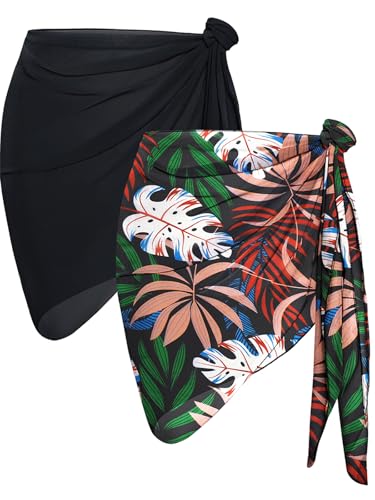 Image of CHICGAL 2 Pieces Women Beach Sarong Bathing Suit Wrap Skirt Sheer Bikini Swimsuit Cover Ups for Swimwear
