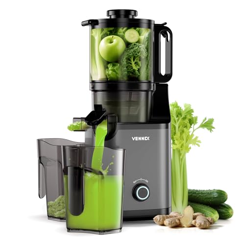 Cold Press Juicer, 5.7″ Extra Large Feed Chute for Whole Fruits & Vegetables, Dual Auger Slow Masticating Juicer Machines for High Juice Yield, Easy Cleaning Triturating Juice Maker, BPA Free