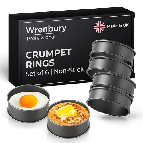 Wrenbury Crumpet Rings Nonstick 3.5 inch - English Muffin Rings - Set of 6 Food Ring Molds for Cooking – Metal Baking Egg Ring Set - Made in England