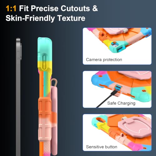 Image of Case for iPad (A16) 11th Generation 11 Inch 2025, Ubearkk for iPad 10th Generation 10.9 inch 2022 case with Screen Protector 360 Degree Rotating Stand Shoulder Strap Pencil Holder, Colorful Orange
