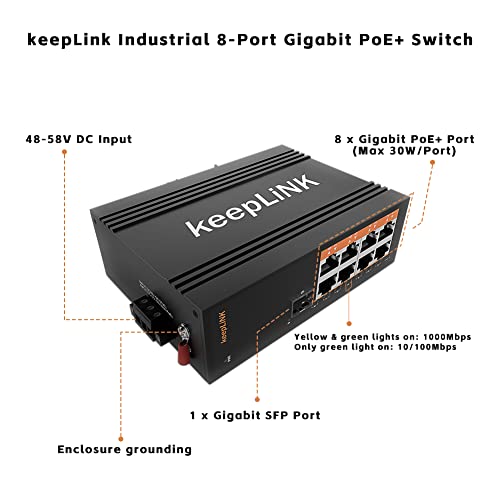 Image of 8 Port Industrial PoE Switch Unmanaged, Gigabit PoE Switch with 8 PoE+ Ports @245w, 1 SFP Slot, DIN Rail Hardened Network Switch, IP40