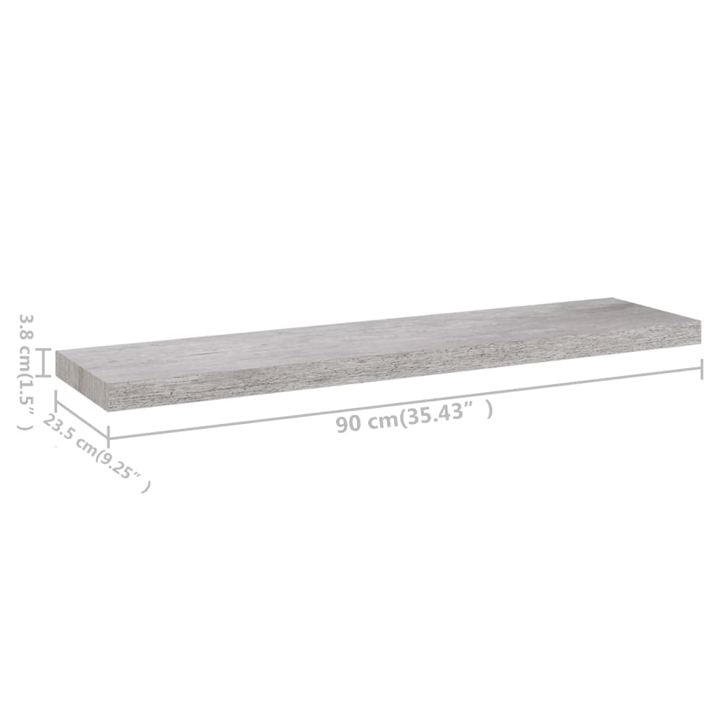 Estantería flotante gris hormigón 90 x 23,5 x 3,8 cm, estante de pared de madera de panal MDF con marco de metal, soporte invisible, para libros, decoración, dormitorio, cocina, resistente y