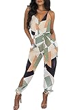 Appearance: The printed pattern deep V-neck sleeveless jumpsuit adopts the waist band and slit design, your body curve could be highlighted