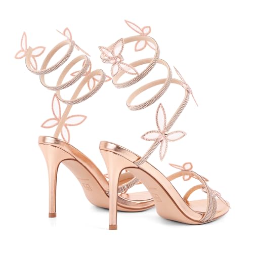 Image of perixir Gold Heels for Women, High Heels with Spiral, 4.17 inch Stiletto Heeled Sandals for Dressy Women, Lace Up Sandals Comfortable Slingback Sandal