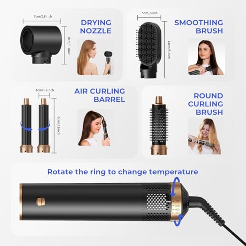 trylater Blow Dryer Brush 5 in 1 Negative Ion Hair Dryer Brush Set Upgrade Hot Air Brush Air Styler Curling Wrap Air Curler の商品画像 6