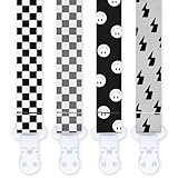 4PCS Schnullerband & Clip Set| Unisex Design für Mädchen und Jungen - Retro grid and smiley face design（C）