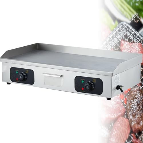 ZhlCrioxenic Plancha EléCtrica Comercial, Parrilla Superior Semiplana, Temperatura De 50-300 °C, Placa Industrial con Bandeja Recoge Grasa, para Hogar O Restaurante 820-A