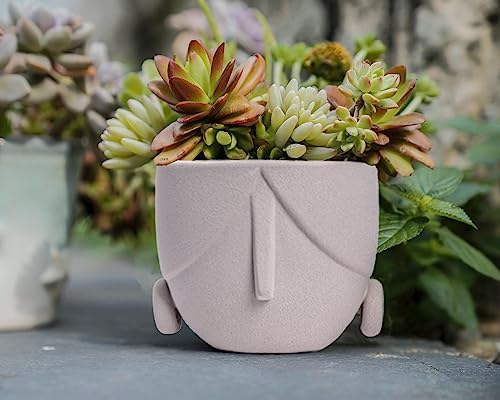Quoowiit Ceramic Planter Flower Plant Pots, 5.4 + 4.7 Inch Brown Face Planter Pot Set With Drainage Hole, Head Planter Pot Succulent Planter Indoor Outdoor Garden, Creative Home Office Decor-Set Of 2 #TOP7