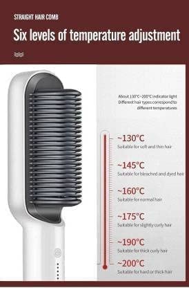 Image of 2-in-1 Hair Straightener & Curler Brush with Built-in Comb | Fast Heating Hair Styling Iron | 6 Temperature Settings | Anti-Scald Safe Design | Portable Hair Styler for Home & Travel