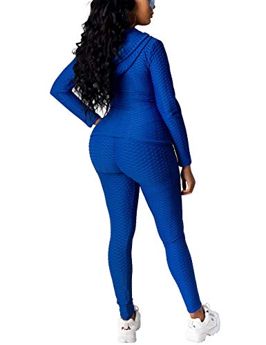 Kansoon Track Suits For Women Set 2 Piece Sweatsuits Long Sleeve Jacket And High Waist Pants Workout Outfits Blue S #TOP1