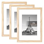 upsimples 3 Pack A4 Picture Frame, A4 Natural Picture Frames 21 X 29,7 cm, Frame Wall Hanging Landscape or Portrait Orientation