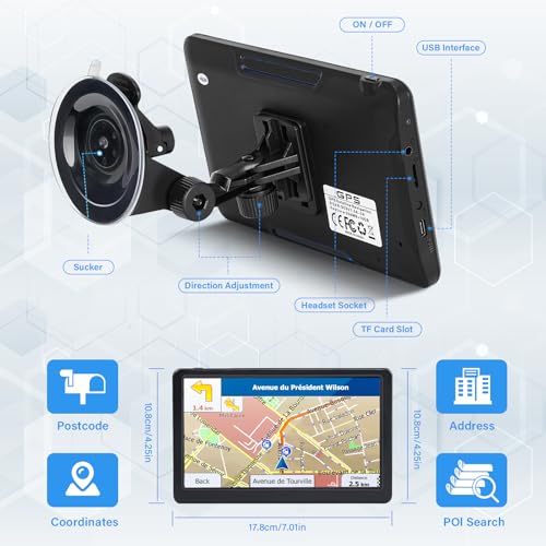 image for HINYFVOZ GPS Navigator for Car Truck RV, 7