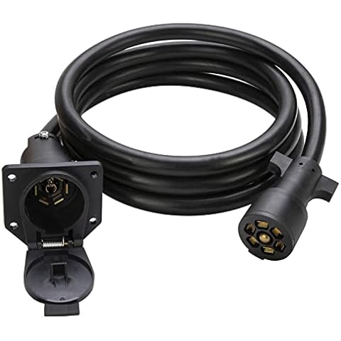 Voilamart 7 Way Trailer Extension Cord 8 Feet,7 Pin Trailer Plug Wiring Cable with Double Prongs Connector for RV 5th Wheel Trailer Caravan Van (Weatherproof-Corrosion Resistant) Cover