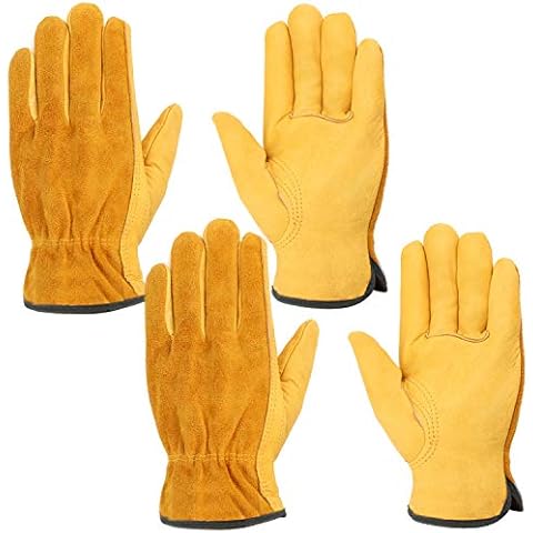 Wisolt Leather Work Gloves Thorn Proof and Waterproof Heavy Duty Gloves for Construction Gardening Courtyard Auto Repair Available for Men and Women 2 Pairs (L) Cover