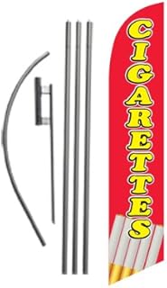 Cigarettes Advertising Feather Banner Swooper Flag Sign with 15 foot Flag Pole Kit and Ground Stake