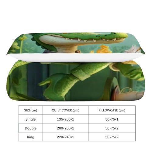 Housse de couette single microfibre anti-plis imprimé 3D crocodile 135x200cm - 4