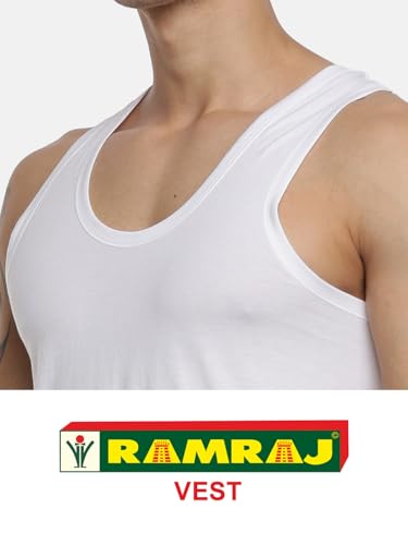 Image of RAMRAJ COTTON Men White Round Neck Half Sleeve Fine Cotton Vest /Banian | Moisture Absorbant & Super Soft Fabric