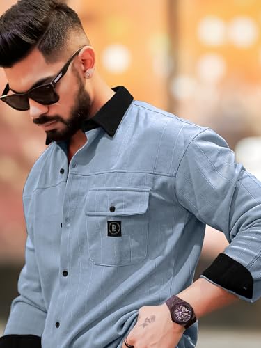 Image of Maniac Mens Solid Collared Neck Full Sleeve Biscuit and Black Cotton Shirt