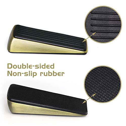2 Pack Door Stop - Heavy Duty Door Stopper - Wedge Holds Doors Firmly And Doesn't Budge - Made Of Rubber And Zinc Alloy, For Home Premium Door Stopper And Office, Works On All Door (Bronze Tone) #TOP3