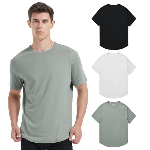 netdraw Men's Ultra-Soft Bamboo Viscose T-Shirt, Curved Hem Lightweight Cooling Cotton Blend Casual Tee