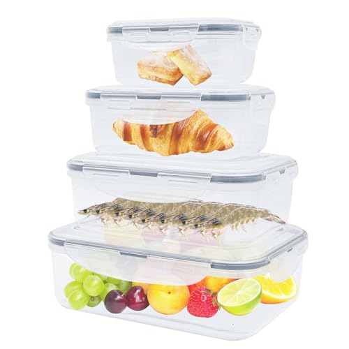 Coriver 8 Piezas Juego de Cajas para Conservar Alimentos con Tapas (4 recipientes + 4 Tapas), Plástico Reutilizables Envases Recipientes Herméticos,Botes Cocina Almacenaje, Sin BPA, Prueba de Fugas