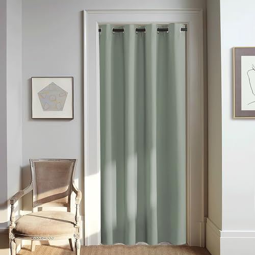NICETOWN Blackout Sage Green Curtain for Windows 80 inch Long - Thermal Insulated Solid Grommet Room Darkening Drape Sound Reducing for Bedroom/Living Room (1 Panel, W46 x L80)