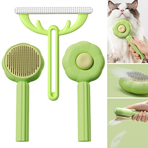 Image of 7.6in Pumpkin Pet Brush Cat, 2Pcs Creative Comfortable Self Cleaning Slicker Brush, Cat Brush for Shedding and Grooming Self Cleaning (Green)