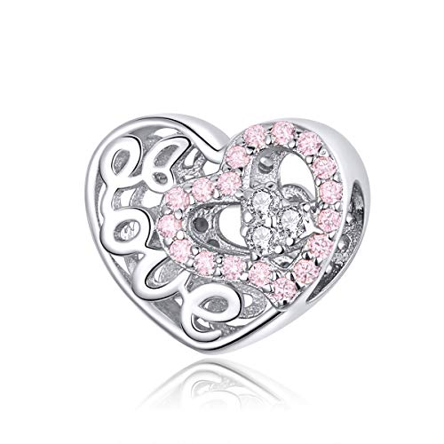 Breloque cœur pour bracelet argent 925 et perles ajourées amours