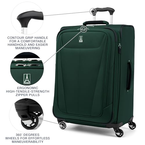 Image of Travelpro Maxlite 5 Softside Expandable Luggage with 4 Spinner Wheels, Lightweight Suitcase, Men and Women, Forest Green, Checked-Medium 25-Inch