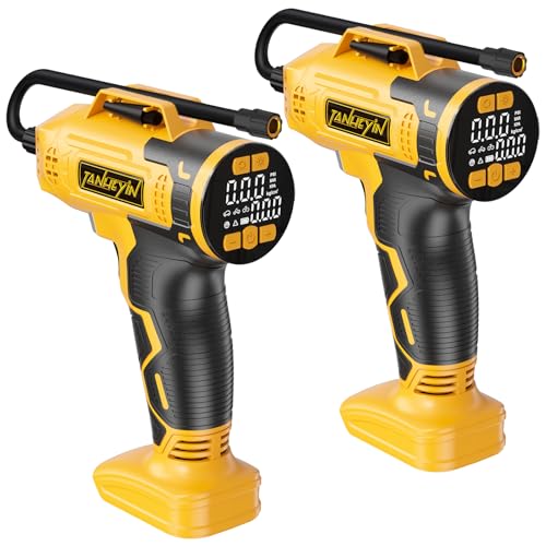 2 Packs Tire Inflator Portable Air Compressor Compatible with Dewalt 20V Battery, DC 12V Car Power Supply, 160PSI Cordless Air Pump with LCD Pressure Gauge, LED Light for Car, Bike, Ball