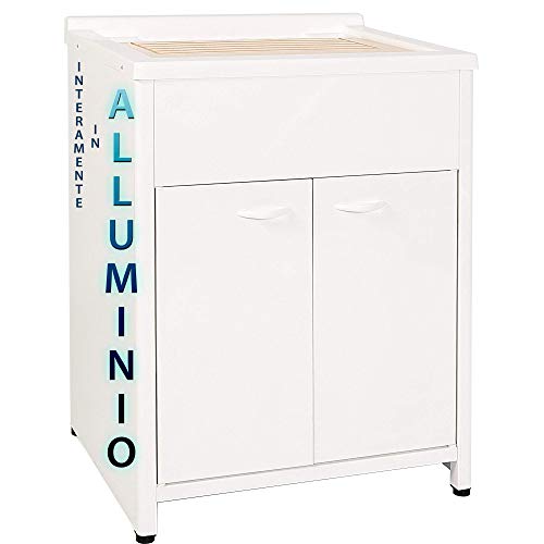 Escelsior Mobile lavatoio IN ALLUMINIO, per lavanderia e da esterno, PREMIUM, diverse misure, sifone e tavoletta lavapanni in omaggio, bianco, VASCA TOP LINE, moderno (L60 x P45 x H83)