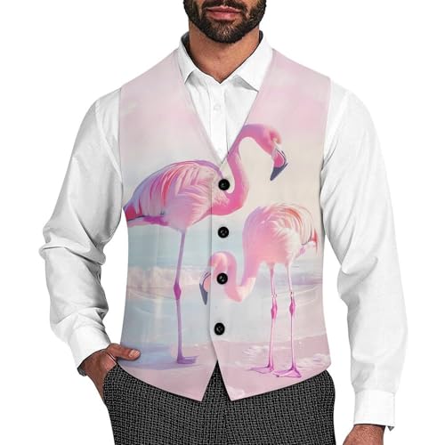 Flamingo Beach Men's Suit Vests Business Formal Dress Vest V-Neck Waistcoat for Wedding Casual