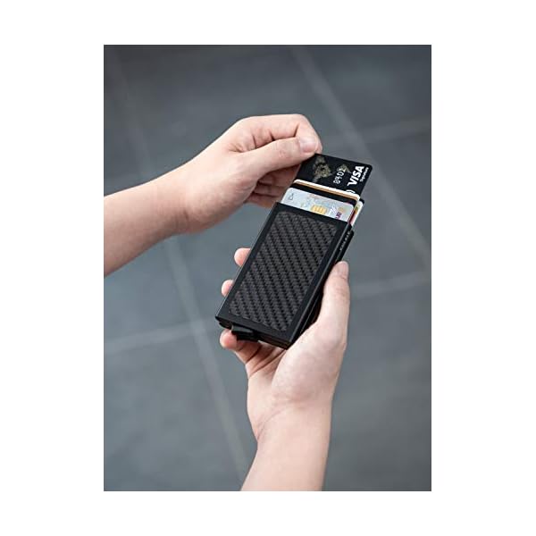 VULKIT Pop Up Wallet, Slim Minimalist Credit Card Holder RFID Blocking Metal Card Case for Men or Women, carbon fibre, Small - Image 5